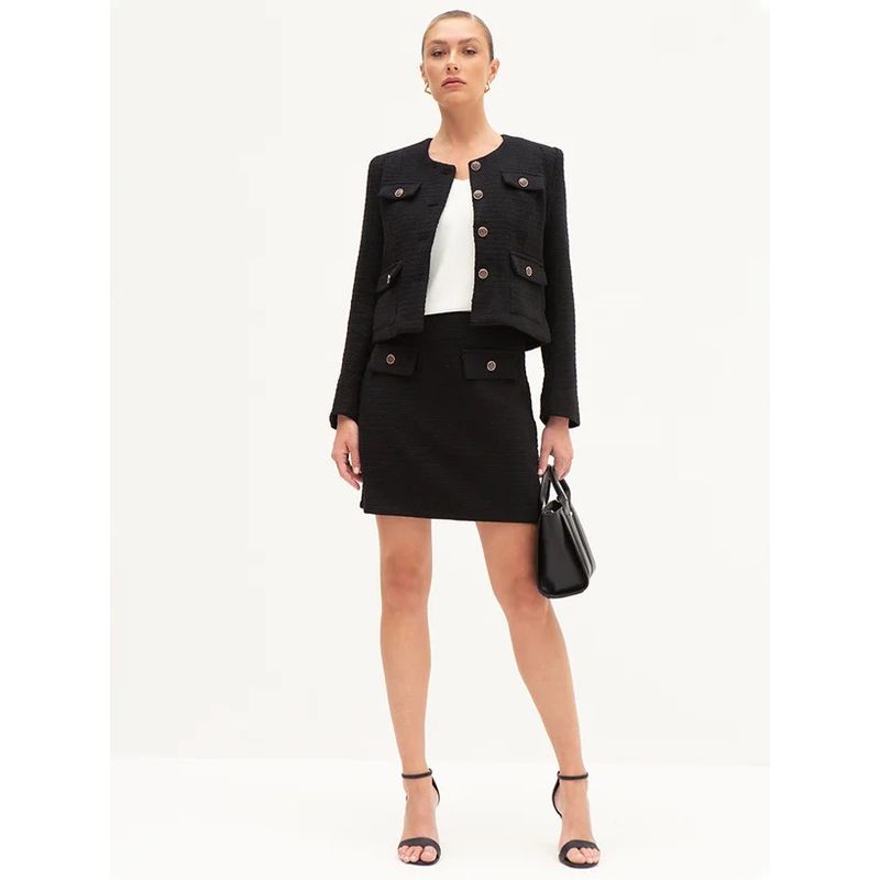 Saia Mini Tweed C Lapelas Walesca - Preto - 000717... - LOJAELLE