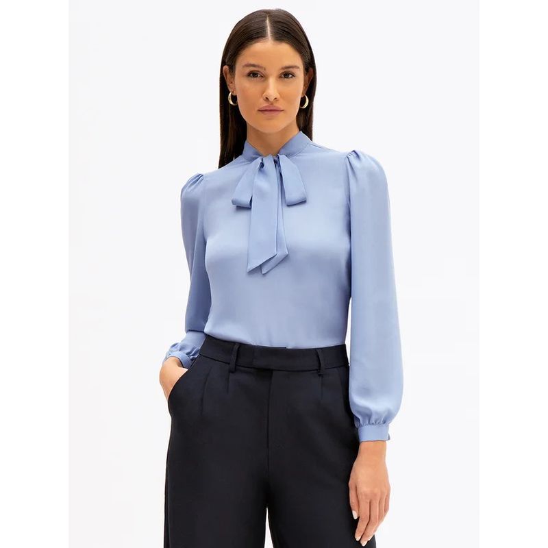 Blusa Gola Laço Florenza - Azul Claro - 0007190018 - LOJAELLE