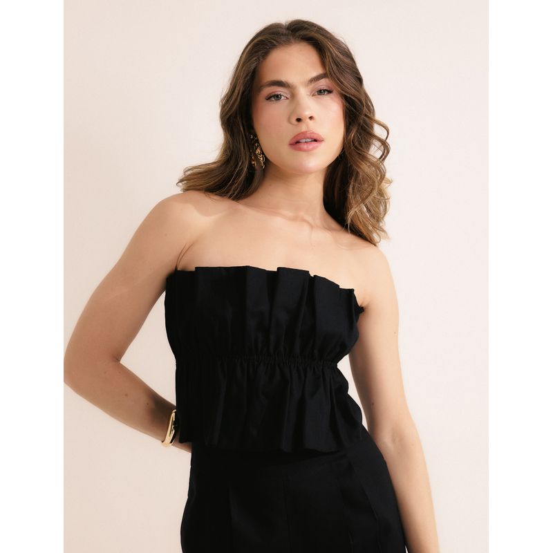 Top Franzido Linho Algodão - Preto - 4880001 - LOJAELLE