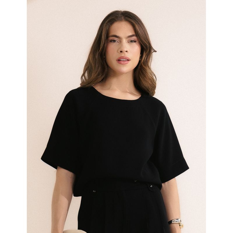 Blusa Recorte Alfaiataria - Preto - 4890001 - LOJAELLE