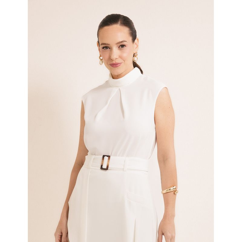 Blusa Prega Alfaiataria Fluída - Off White - 24094... - LOJAELLE
