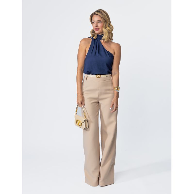 Calça Pantalona Alfaiataria - Bege Fendi - 5020001 - LOJAELLE