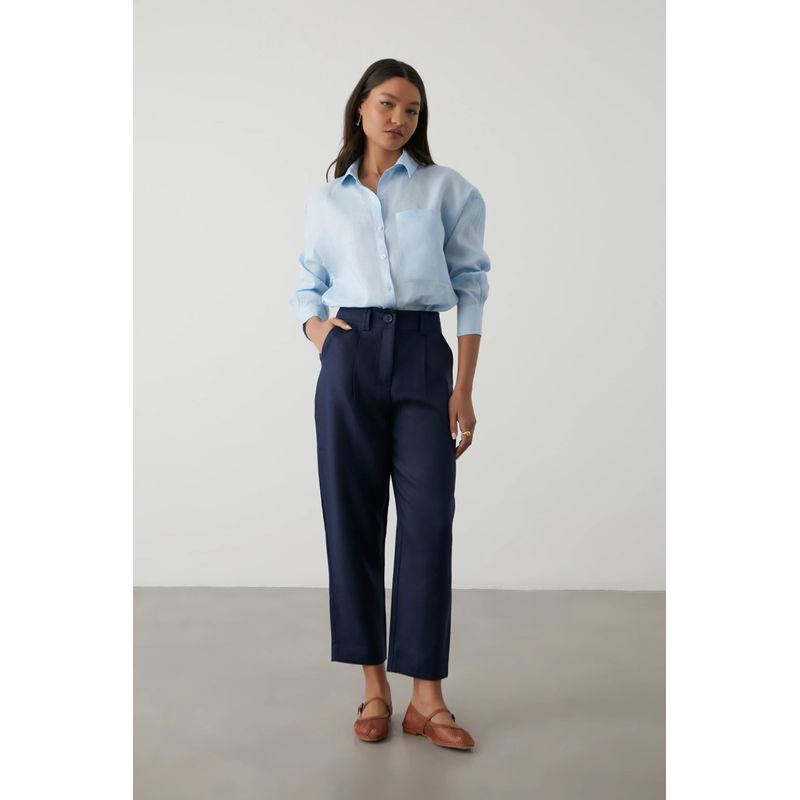 Calça Linho Bella - Azul Marinho - 5100001 - LOJAELLE