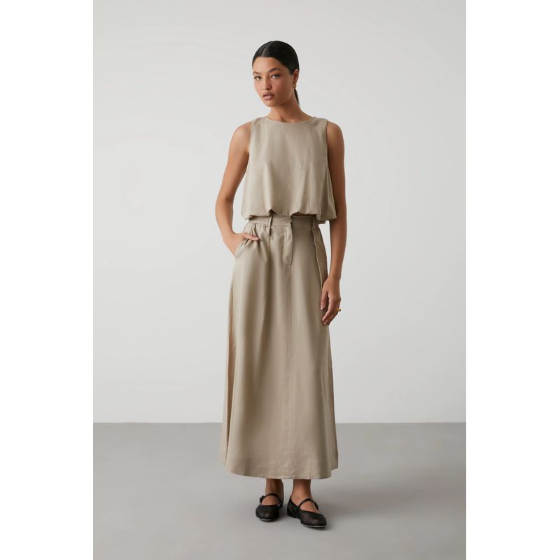 Saia Mandy Viscolinho - Bege - 4680001 - LOJAELLE