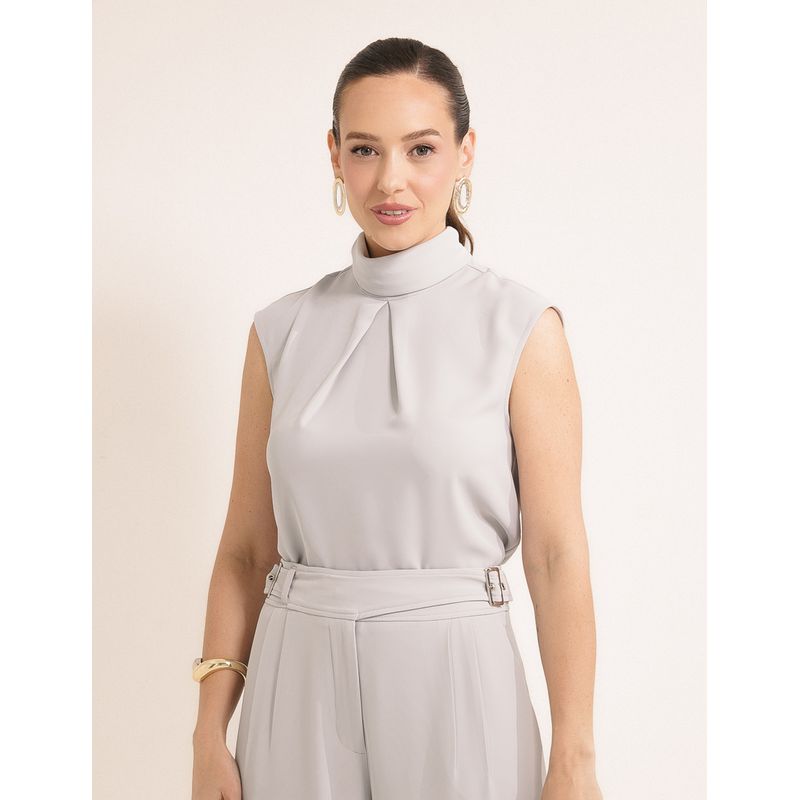 Blusa Prega Alfaiataria Fluída - Cinza - 5340001 - LOJAELLE