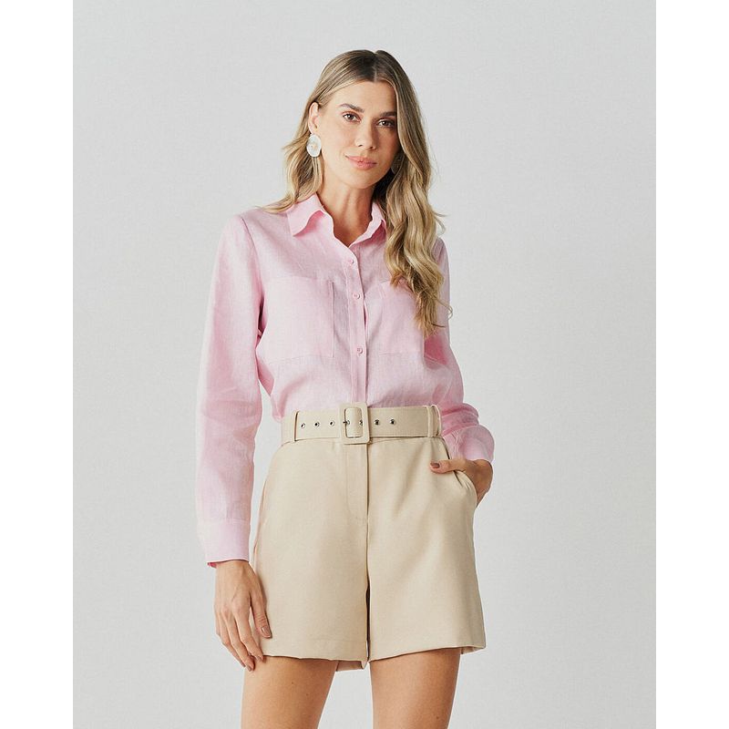 Camisa Linho Marcela - Rosa - 5420001 - LOJAELLE