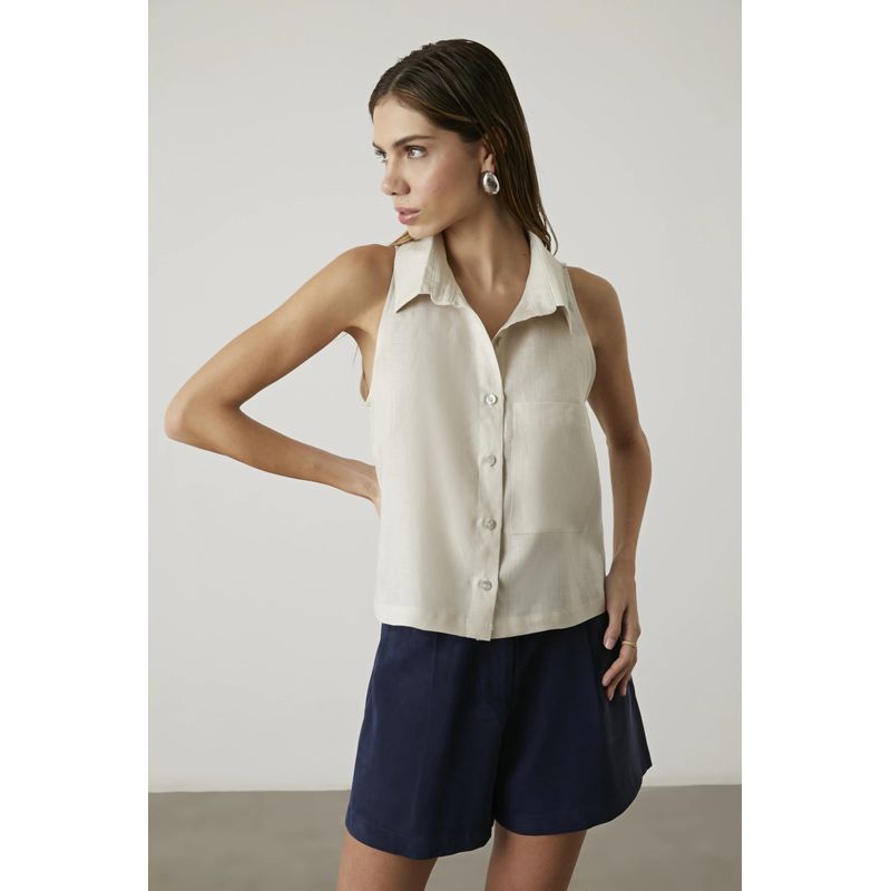 Camisa Linho Zoe - - Creme - 0006080014 - LOJAELLE