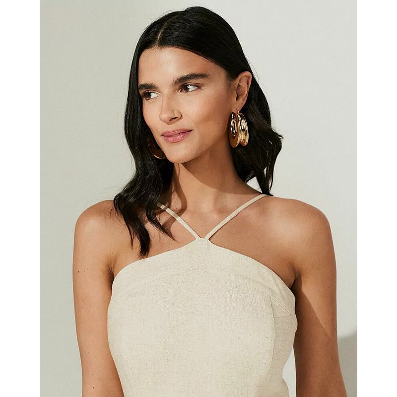 Vestido Midi Poliana - Linho Crú - 5560001 - LOJAELLE