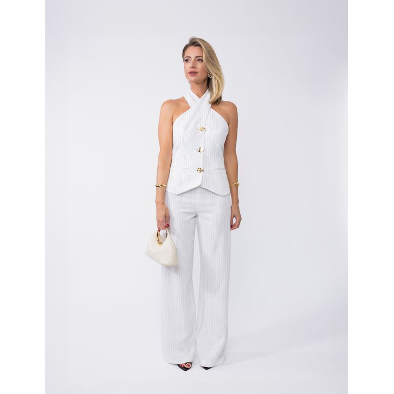 Calça Pantalona Alfaiataria - Risca De Giz - 56500... - LOJAELLE
