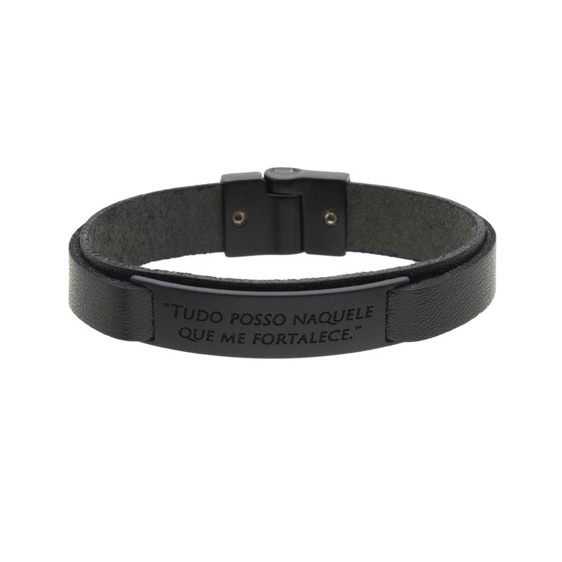 Pulseira Tudo Posso Laroche de Couro Masculina - Preto