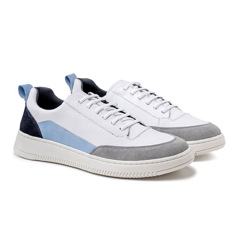 Sapatenis Masculino Apolo Colors em Couro - Branco/Azul E L