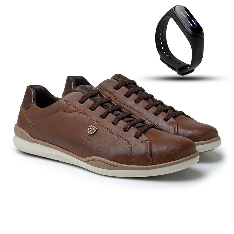 Sapatenis Masculino LRC Absolut - Brown + Gratis Relógio Digital Preto