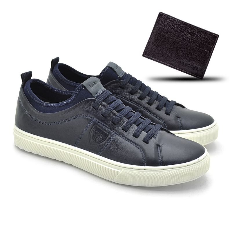 Sapatenis Casual Connect em Couro - Royal + Brinde Porta Cartão