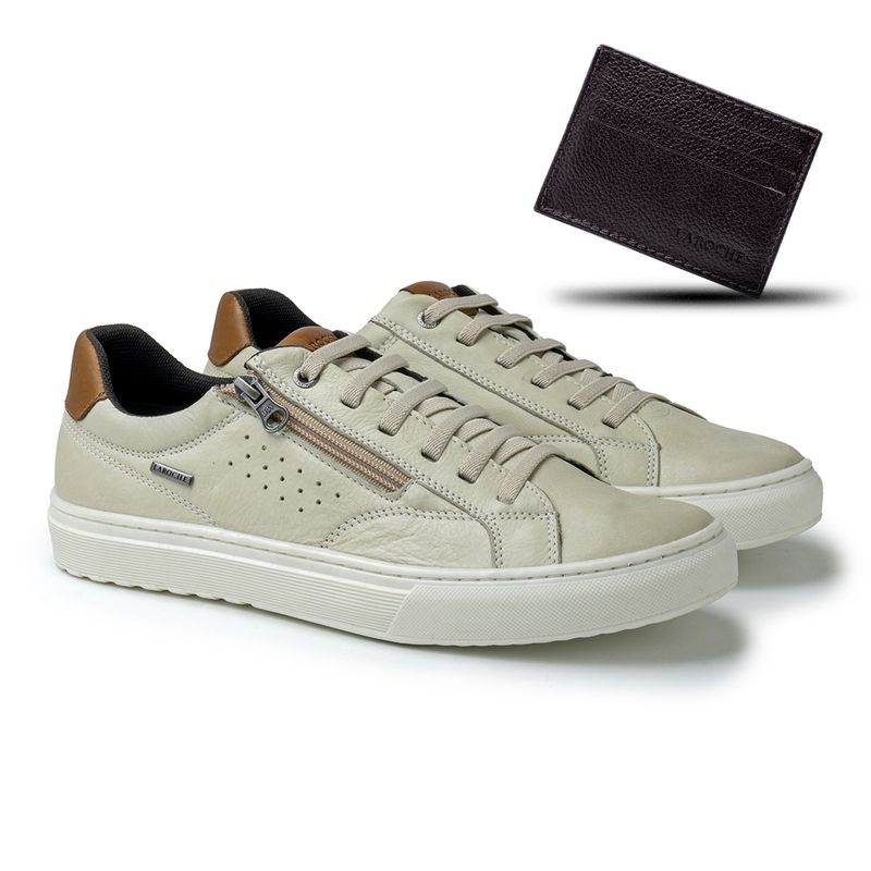 Sapatenis Casual Connect em Couro - Neve + Brinde Porta Cartão