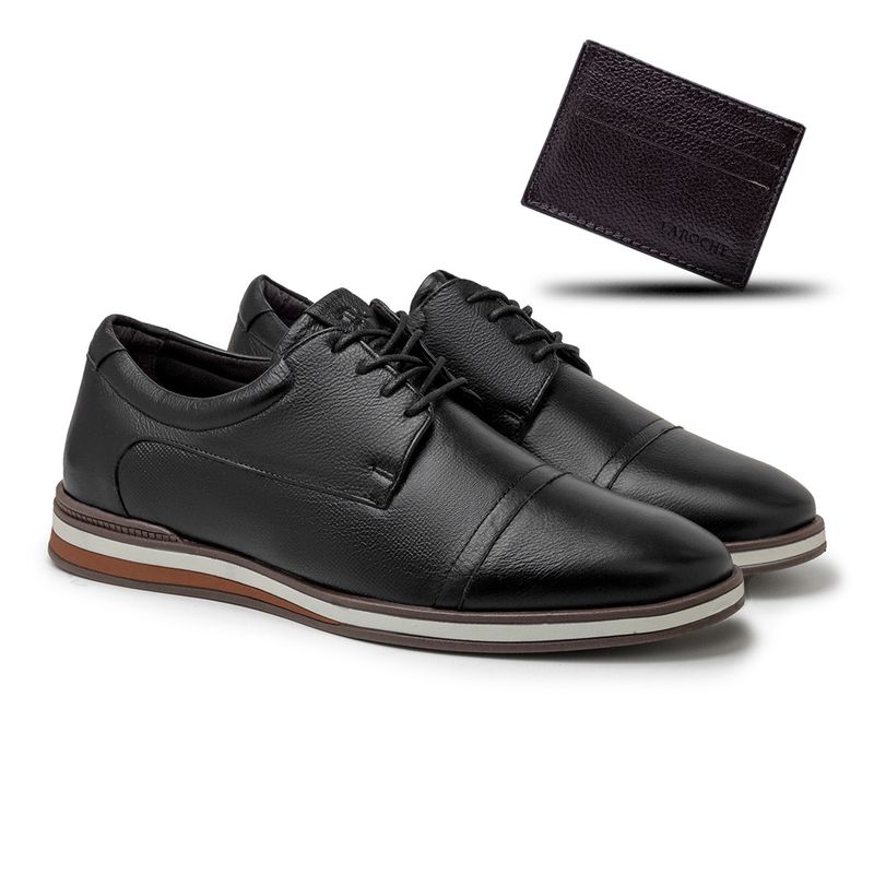 Sapato Casual Torino em Couro - Preto + Brinde Porta Cartão