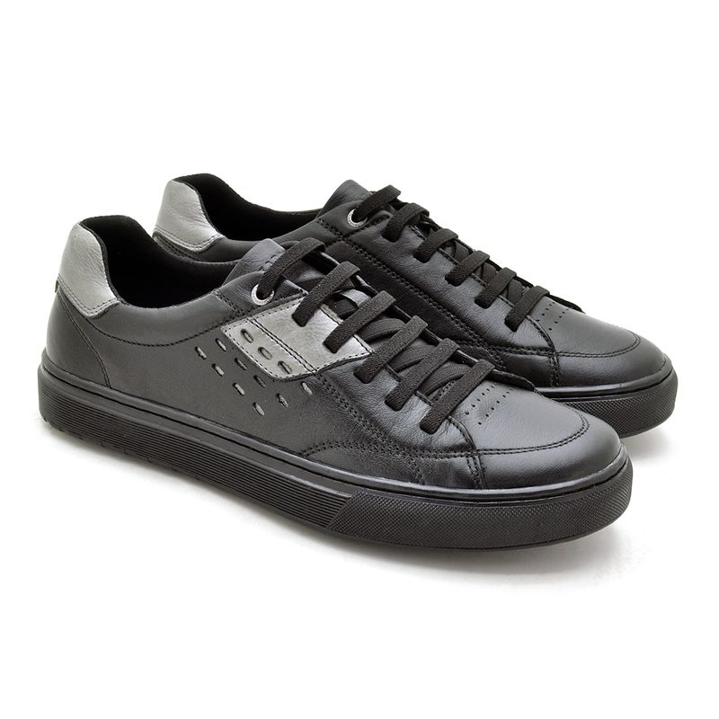 Sapatenis Masculino Connect em Couro - Preto