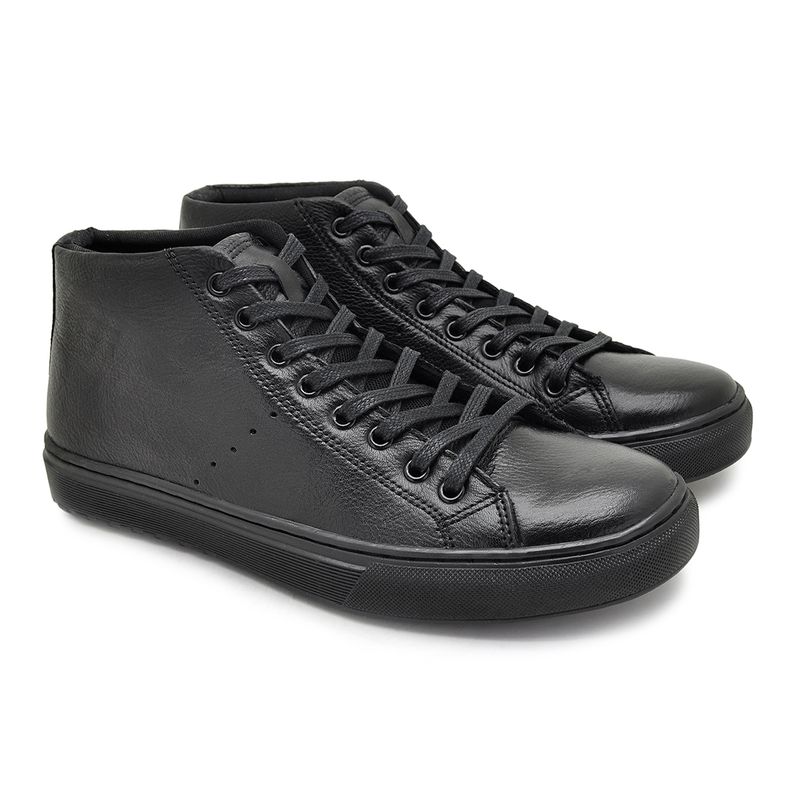 Sapatenis Casual Masculino Connect em Couro - Preto