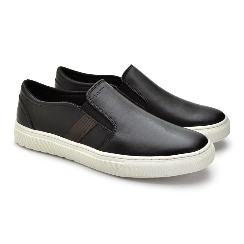 Slip On Masculino Connect em Couro - Preto