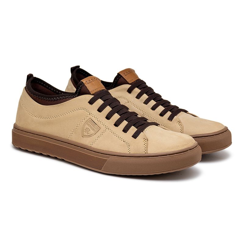Sapatenis em Couro Casual Masculino Connect - Taupe Creme E L