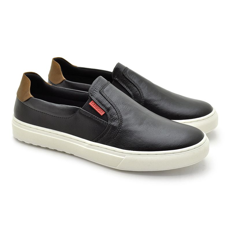 Slip On Iate Masculino Connect em Couro - Preto
