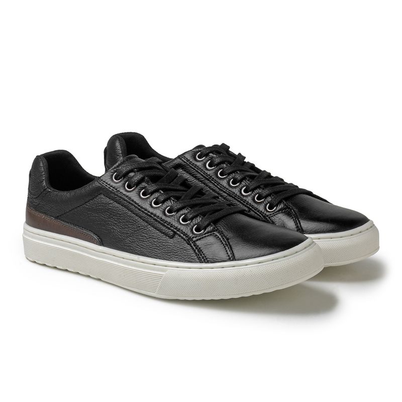 Sapatenis Casual Connect em Couro - Preto