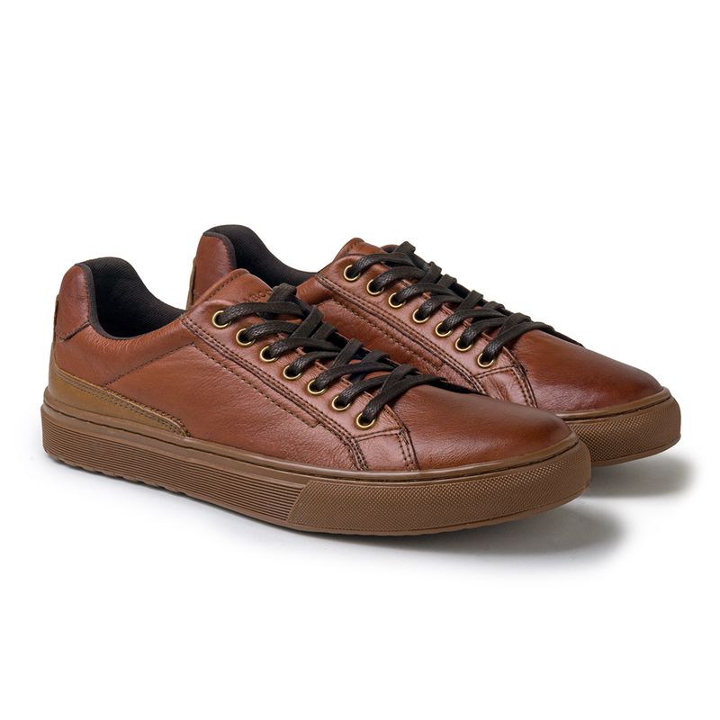 Sapatenis Casual Connect em Couro - Brown