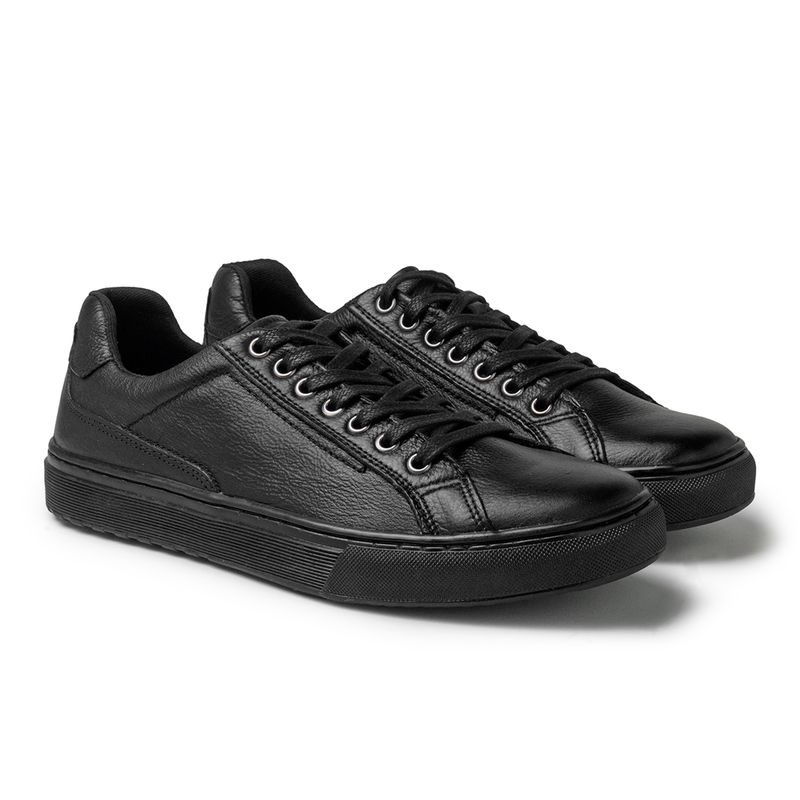 Sapatenis Casual Connect em Couro - Preto