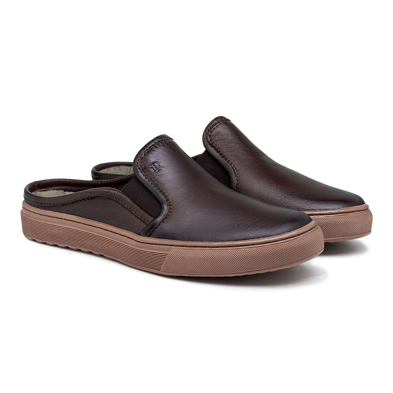 Mule Masculino Connect em Couro - Café