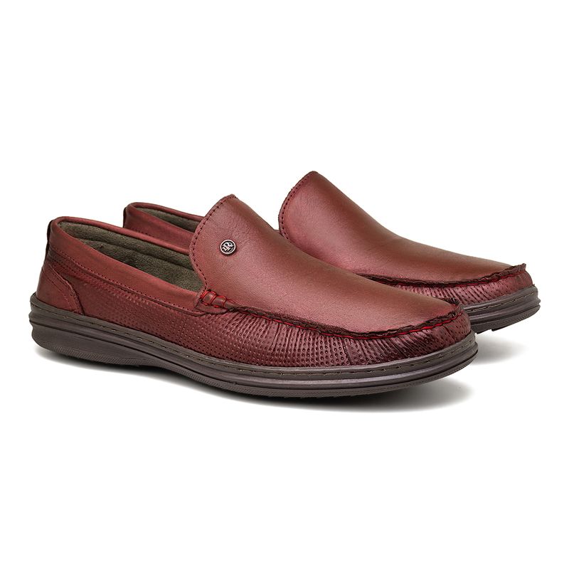 Mocassim Masculino Ferrara em Couro - Vinho E L
