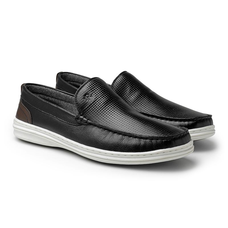 Mocassim Masculino Ferrara em Couro - Preto