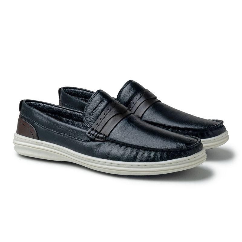 Mocassim Masculino Ferrara em Couro - Preto