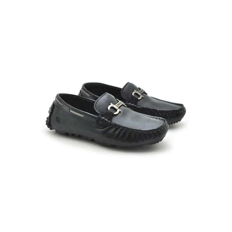 Mocassim Bali Infantil de Couro - Preto/Silver