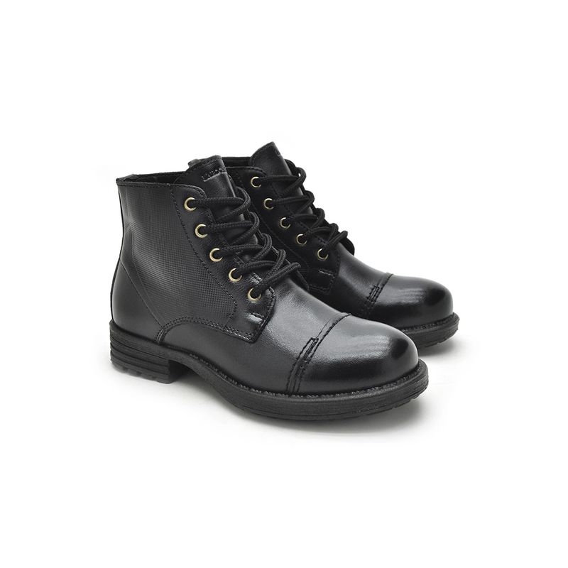 Bota Infantil Saara em Couro - Preto E L