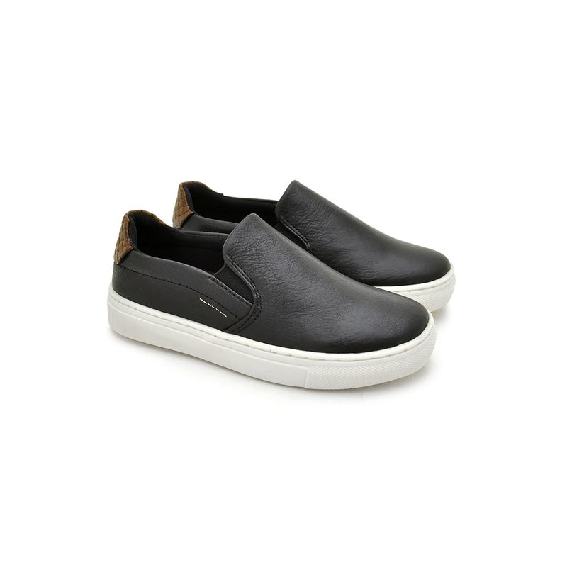 Slip On Yate Infantil Stratus em Couro - Preto/Whisky