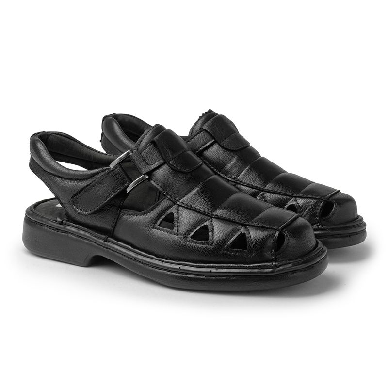Sandália Comfort Lisboa em Couro - Preto