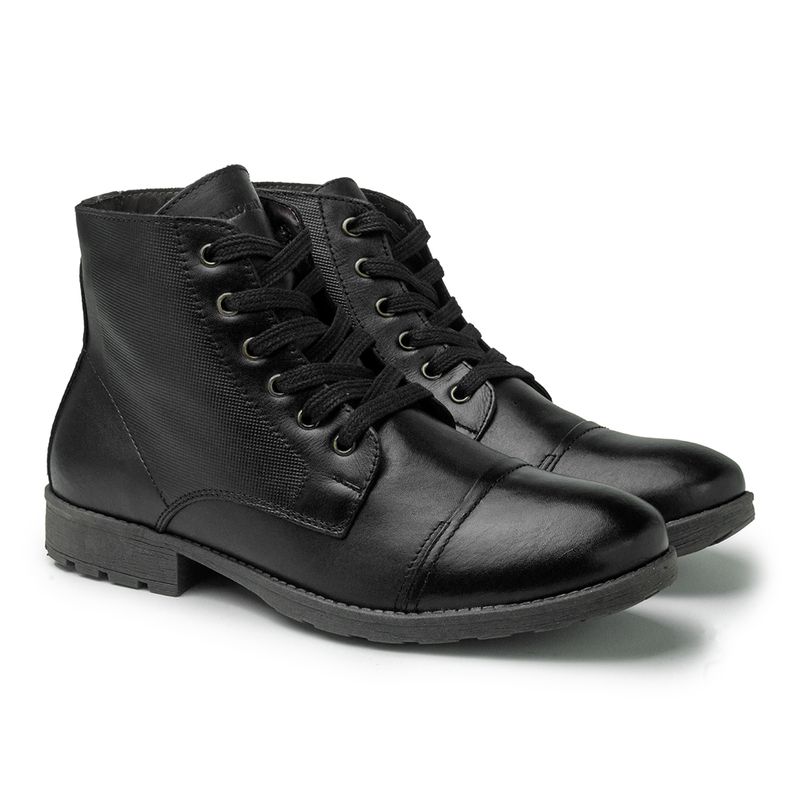 Bota Saara Retro em Couro - Preto