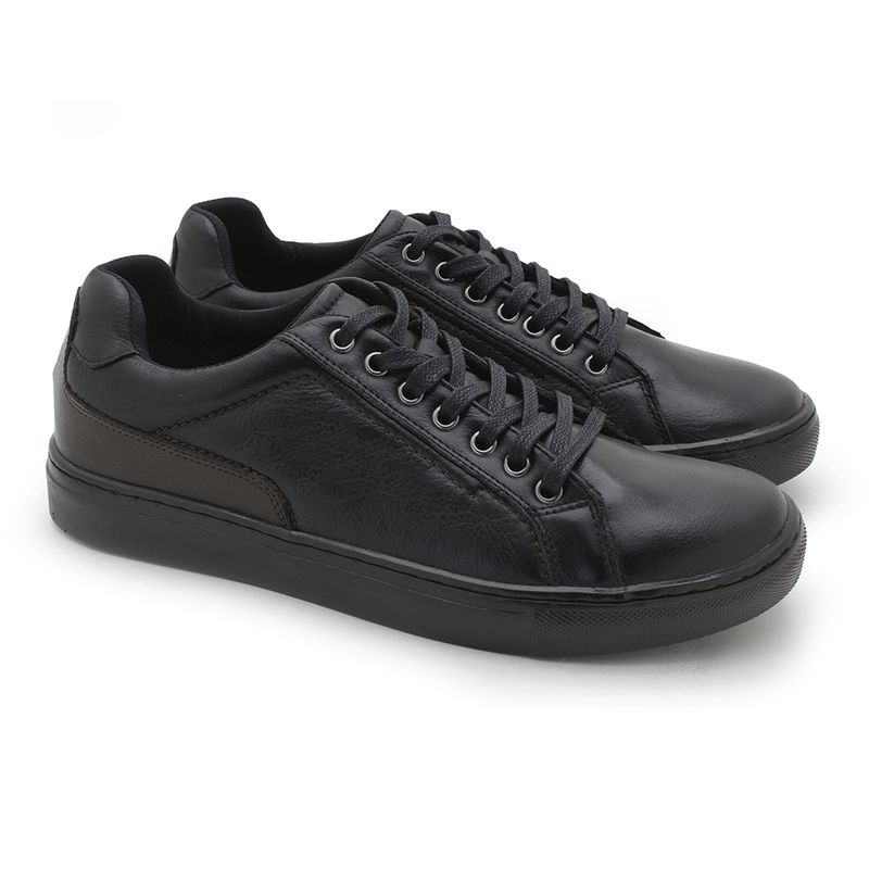 Sapatenis em Couro Casual Masculino Stratus - Preto