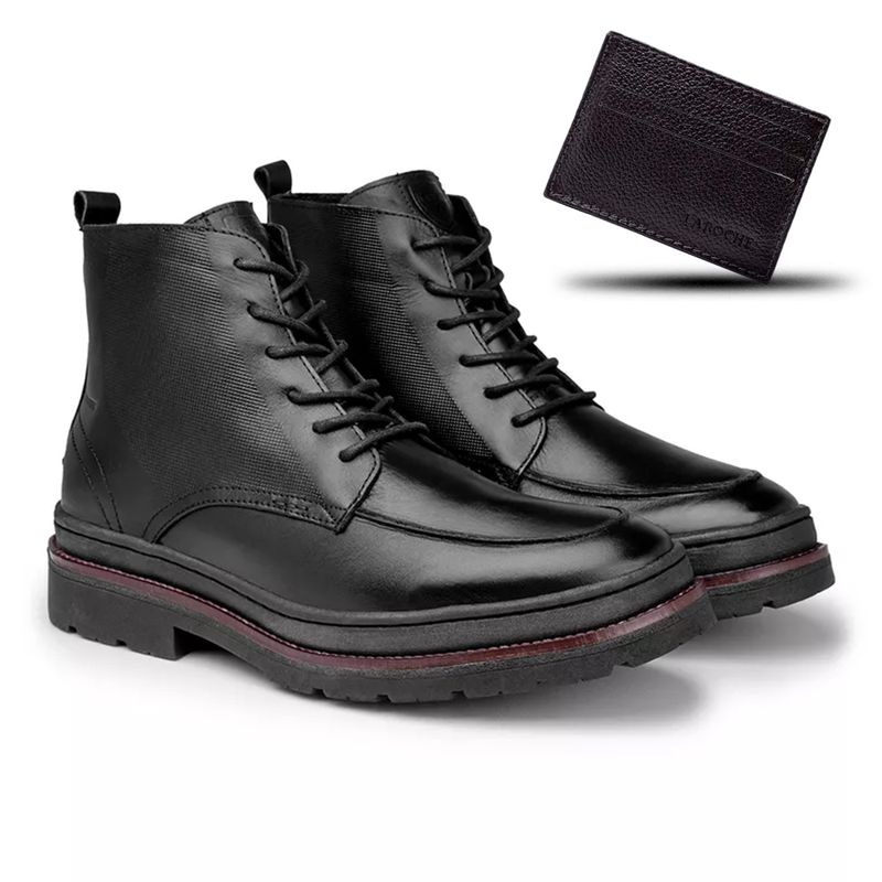 Bota Londres em Couro - Preto + Brinde Porta Cartão