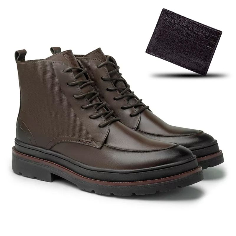 Bota Londres em Couro - Café + Brinde Porta Cartão