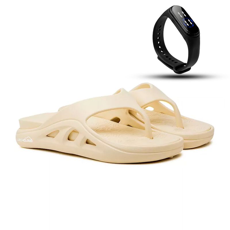 Chinelo Nuvem Cloud Dedo - Bege + Brinde Relógio Digital