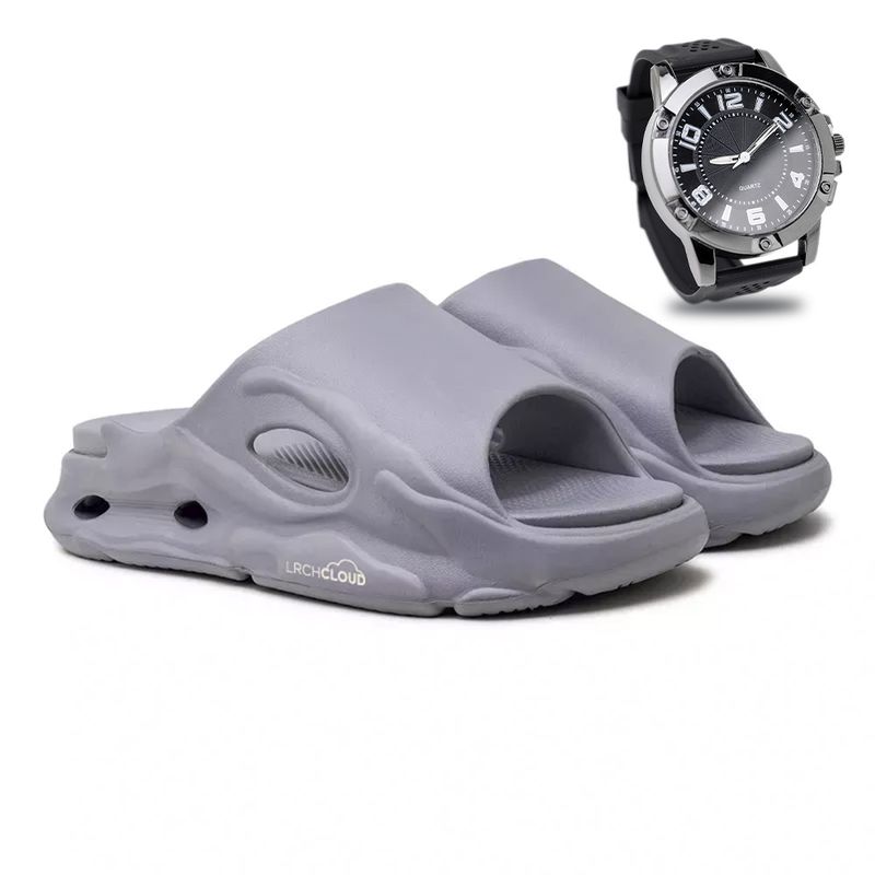 Chinelo Nuvem Masculino Laroche Cloud - Cinza + Brinde Relógio