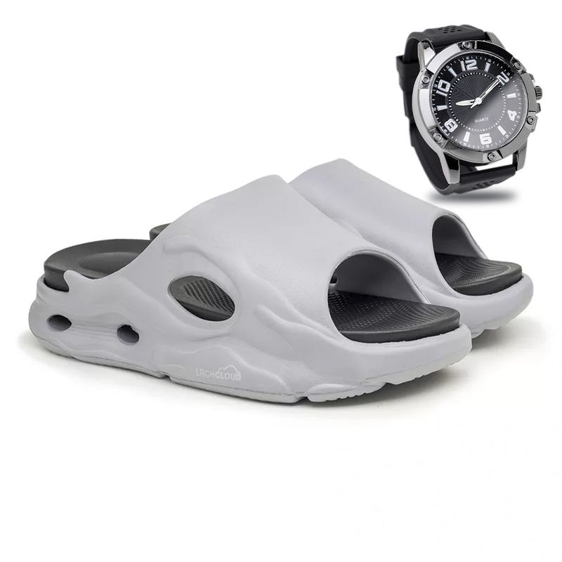 Chinelo Nuvem Masculino Laroche Cloud - Cinza/Preto + Brinde Relógio