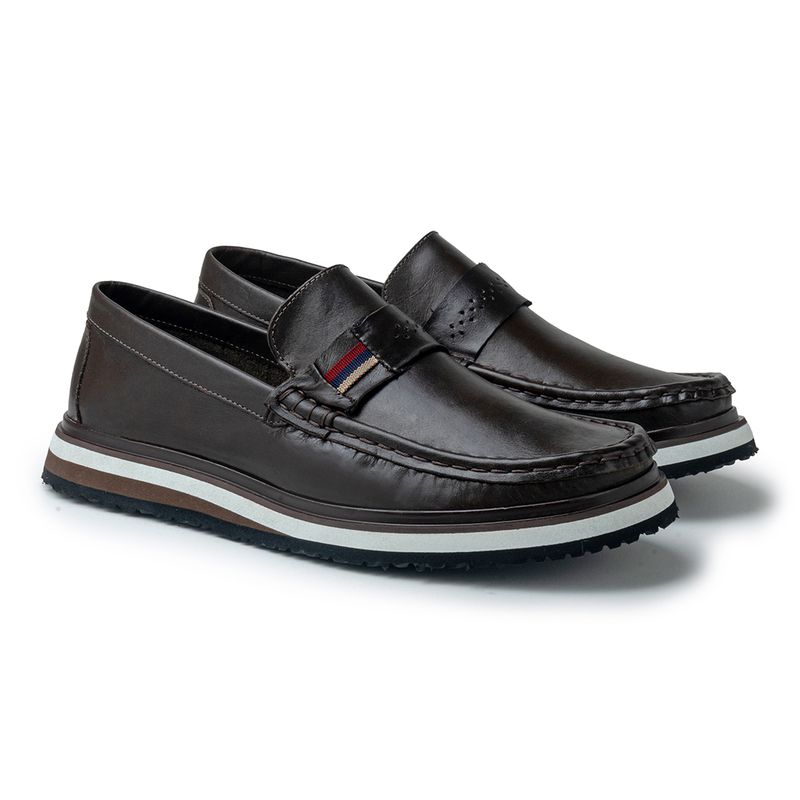 Mocassim Loafer Oasis em Couro - Café