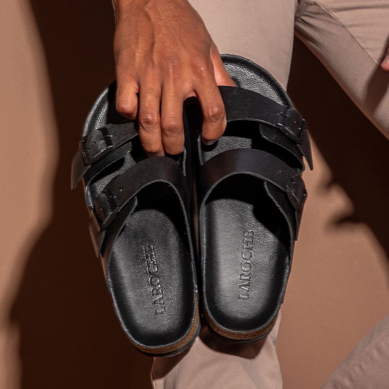 Sam B's + Birk ブラックサンダル D8 Sandália Panamá Birk em Couro Legitimo - Preto | Calçados Laroche