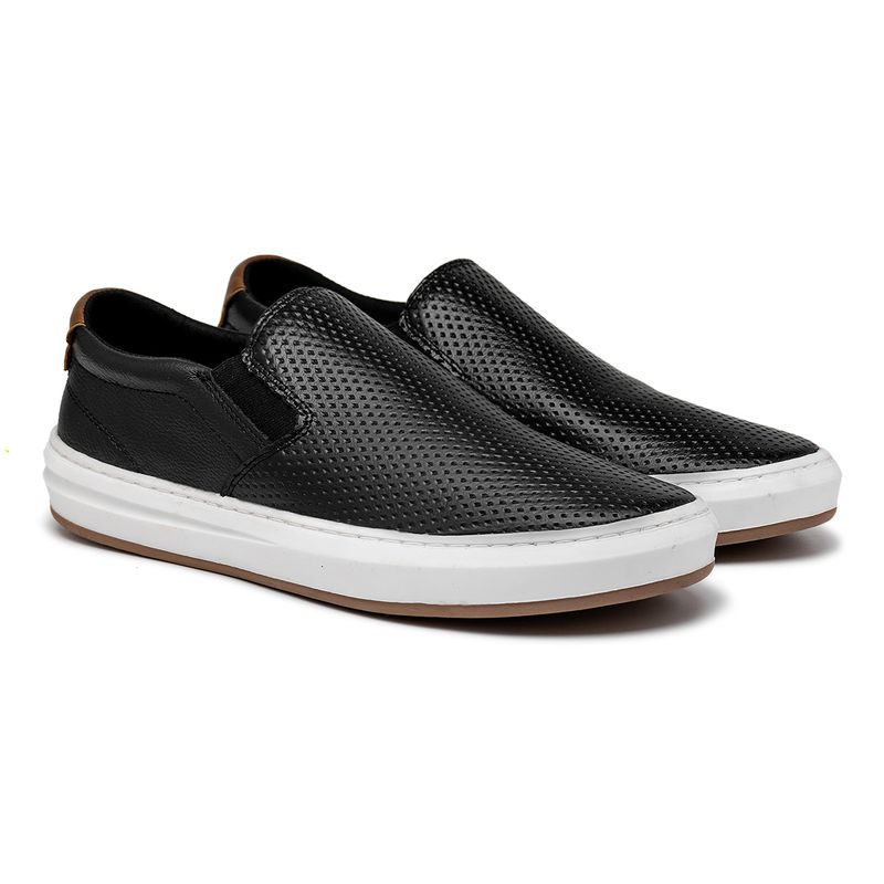 Slip On Masculino Street em Couro - Preto E L