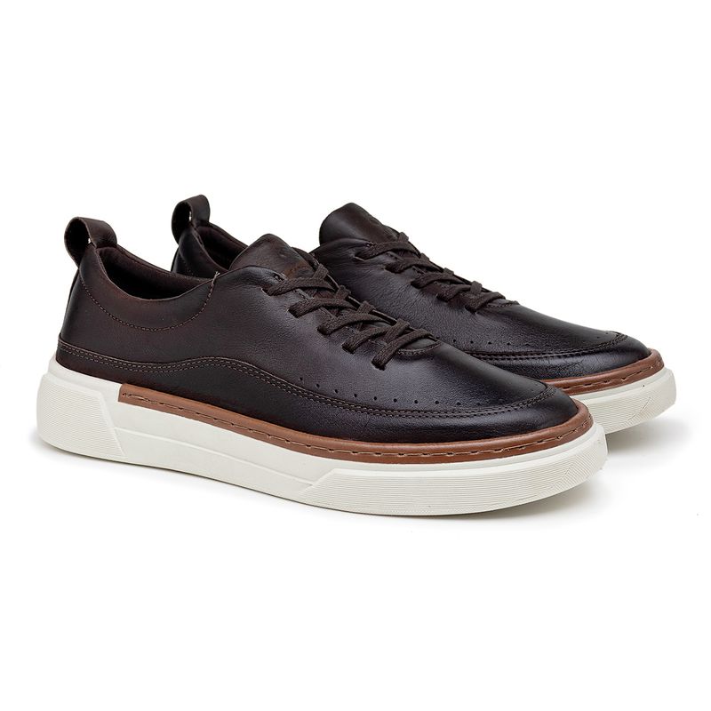 Sapatenis Casual Masculino Titanium em Couro - Café