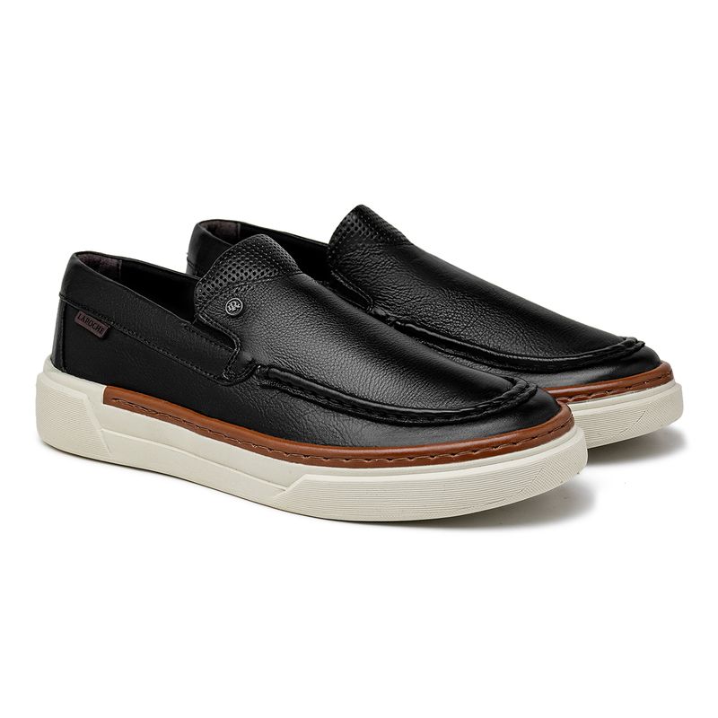 Slip On Iate Masculino Titanium em Couro - Preto