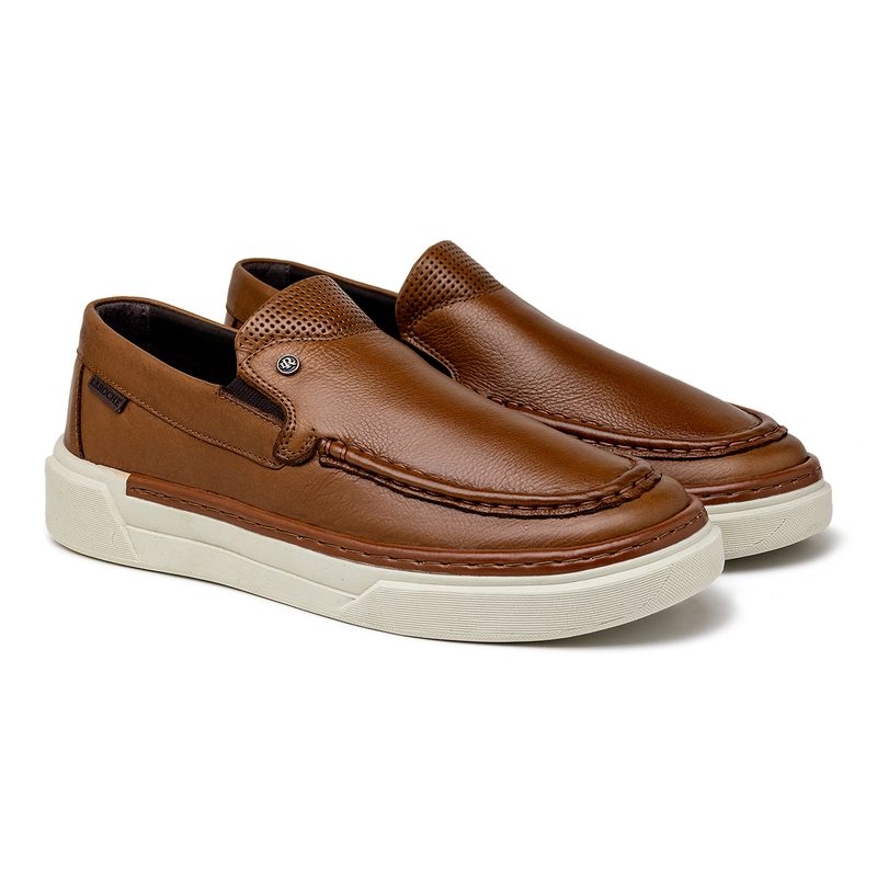 Slip On Iate Masculino Titanium em Couro - Conhaque E L