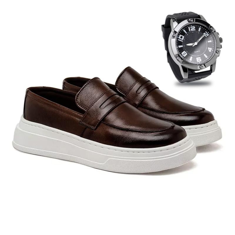 Slip On Loafer Laroche Toquio em Couro - Café + Brinde Relógio