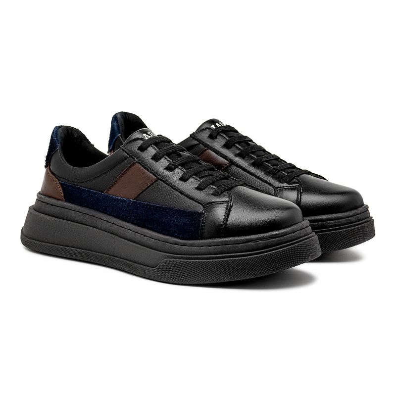 Tenis Casual Masculino Toquio Colors em Couro - Preto